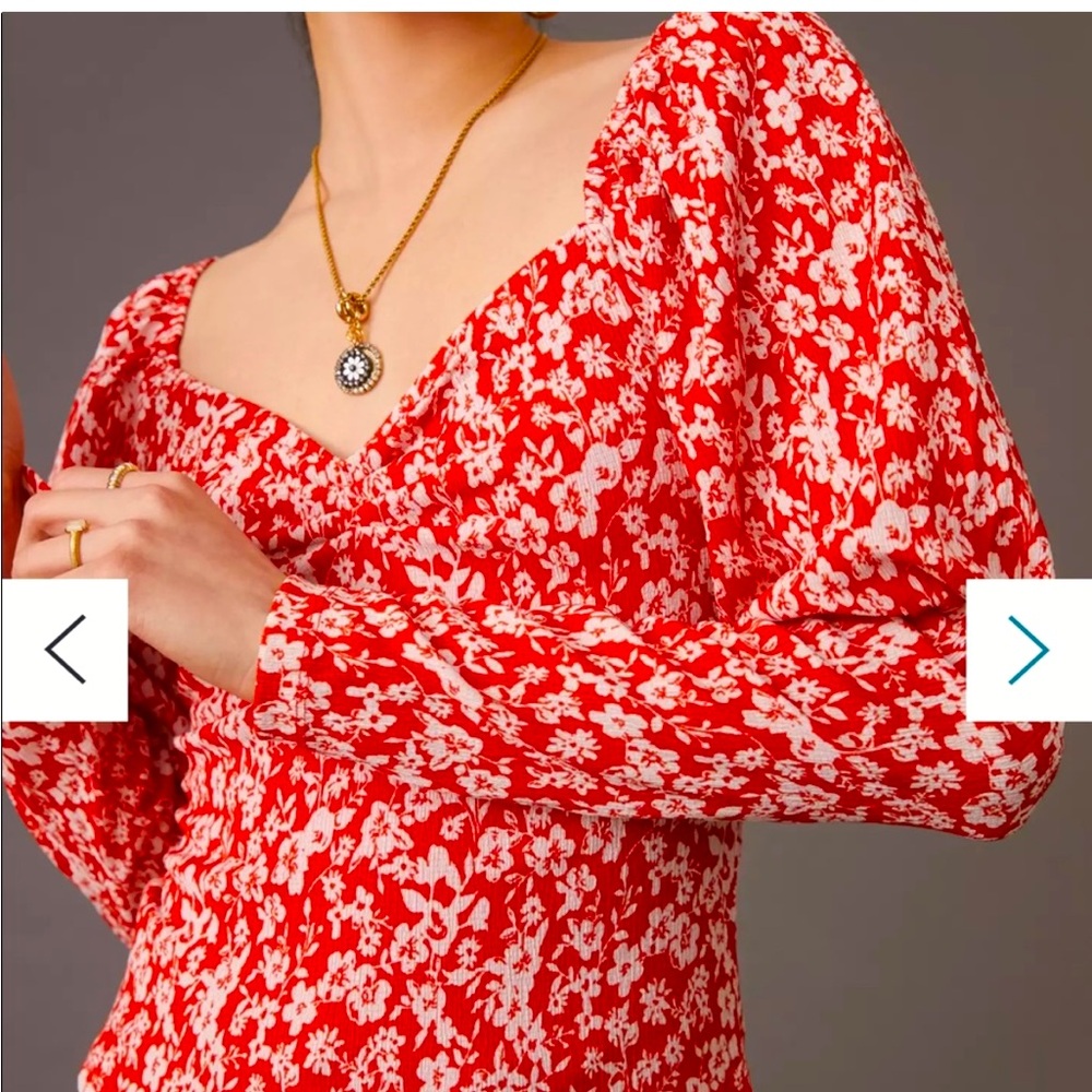 Anthropologie Red and White Floral Sweetheart Blouse